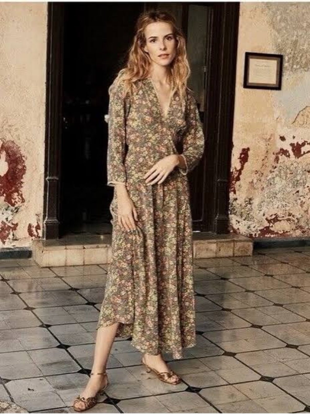 Dôen Catskill dress, green valley floral, 100% silk